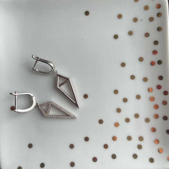 Sterling silver geometric CZ dangle earrings - Picture 3 of 3